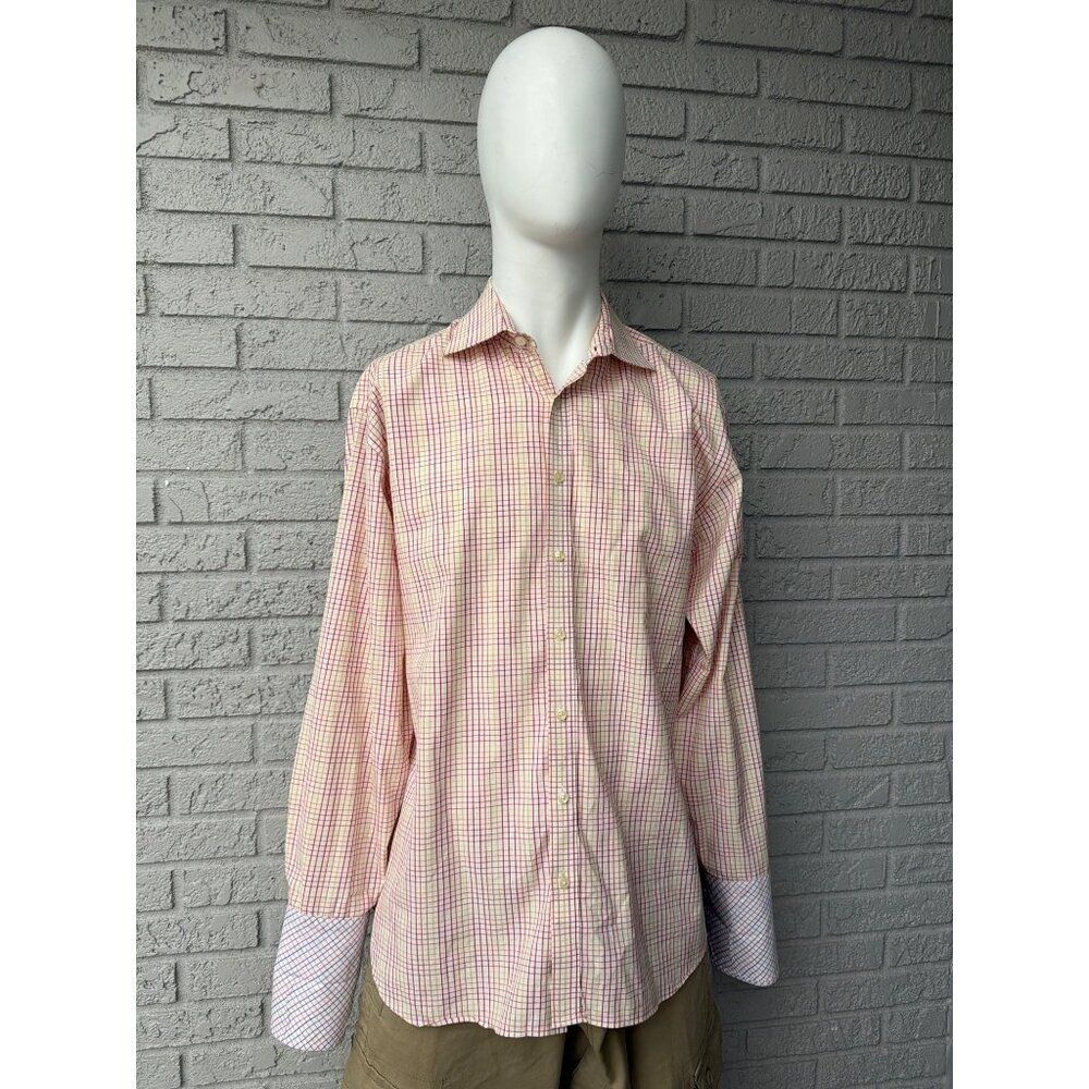 Ted Baker Endurance Men's Plaid French Cuff Long Sleeve Shirt Size 17 - 43.5